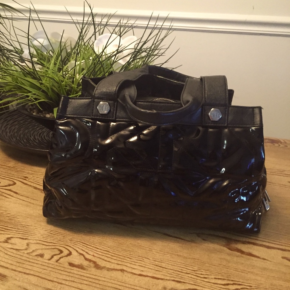 🔶 DKNY Black Patent Leather Logo Satchel
